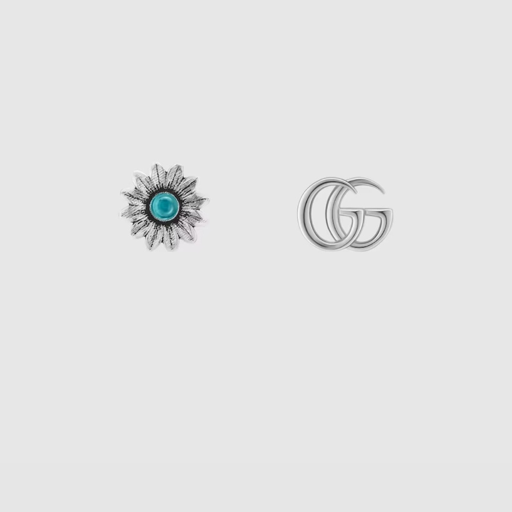 Gucci RARE Silver and Turquoise Flower Logo Stud Earrings